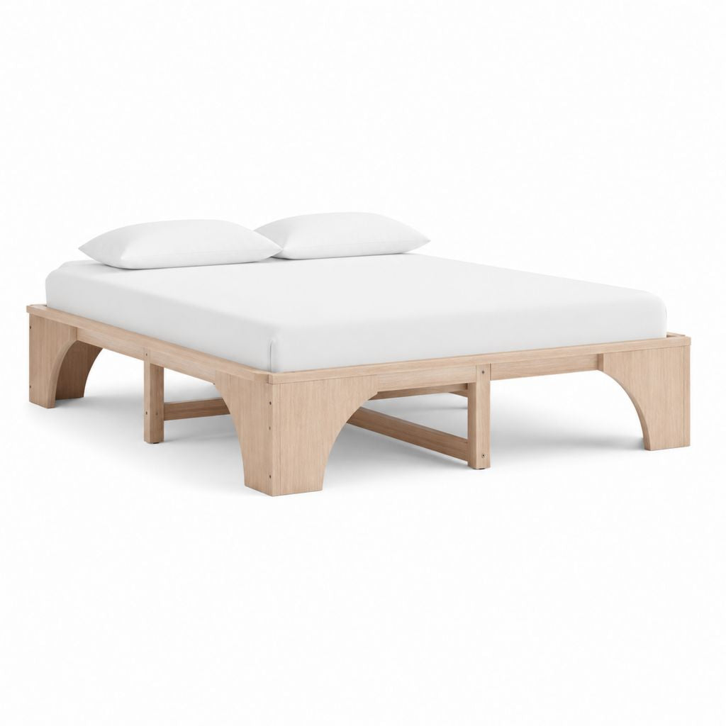 Cadre de lit double 160 x 200 cm chêne clair en panneaux MDF sans tête de lit