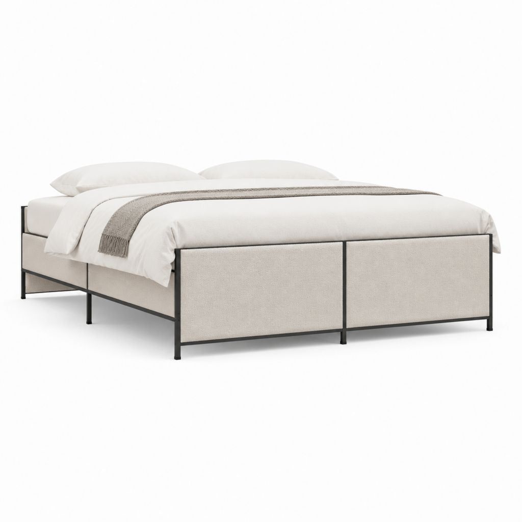 Cadre de lit double 160 x 200 cm beige en polyester avec structure en acier noir