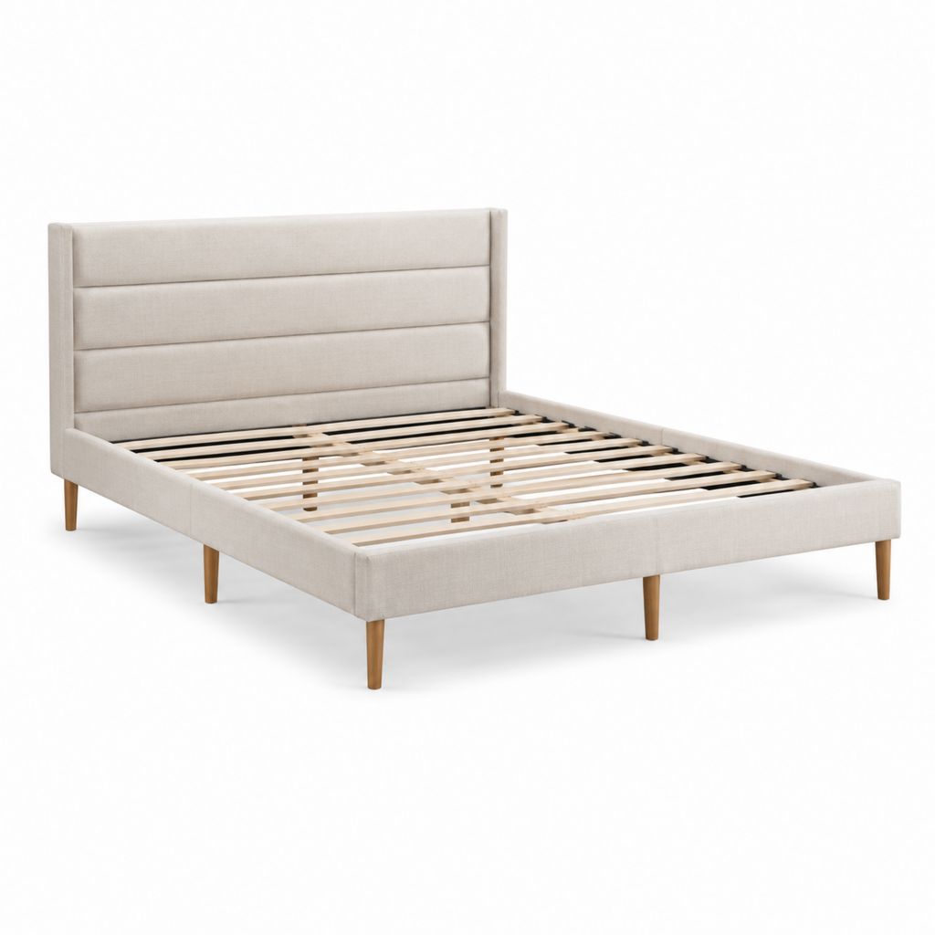 Lit double avec sommier à lattes beige en polyester 160 x 200 cm