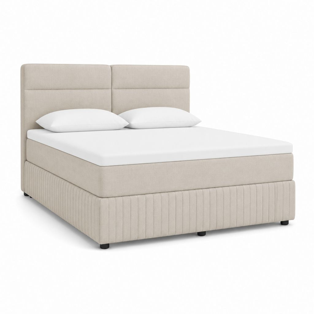 Cadre de lit capitonné beige en polyester rectangulaire 160 x 200 cm