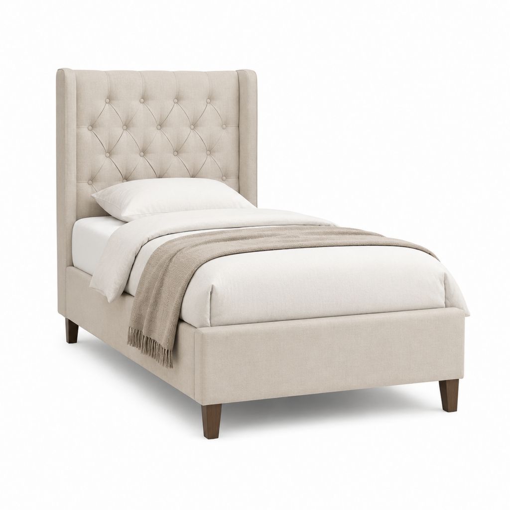 Cadre de lit une place beige en polyester capitonné 90 x 190 cm