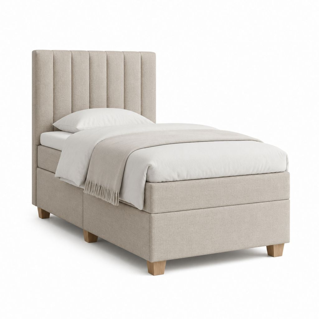 Lit simple capitonné beige en polyester avec tête de lit 90 x 190 cm