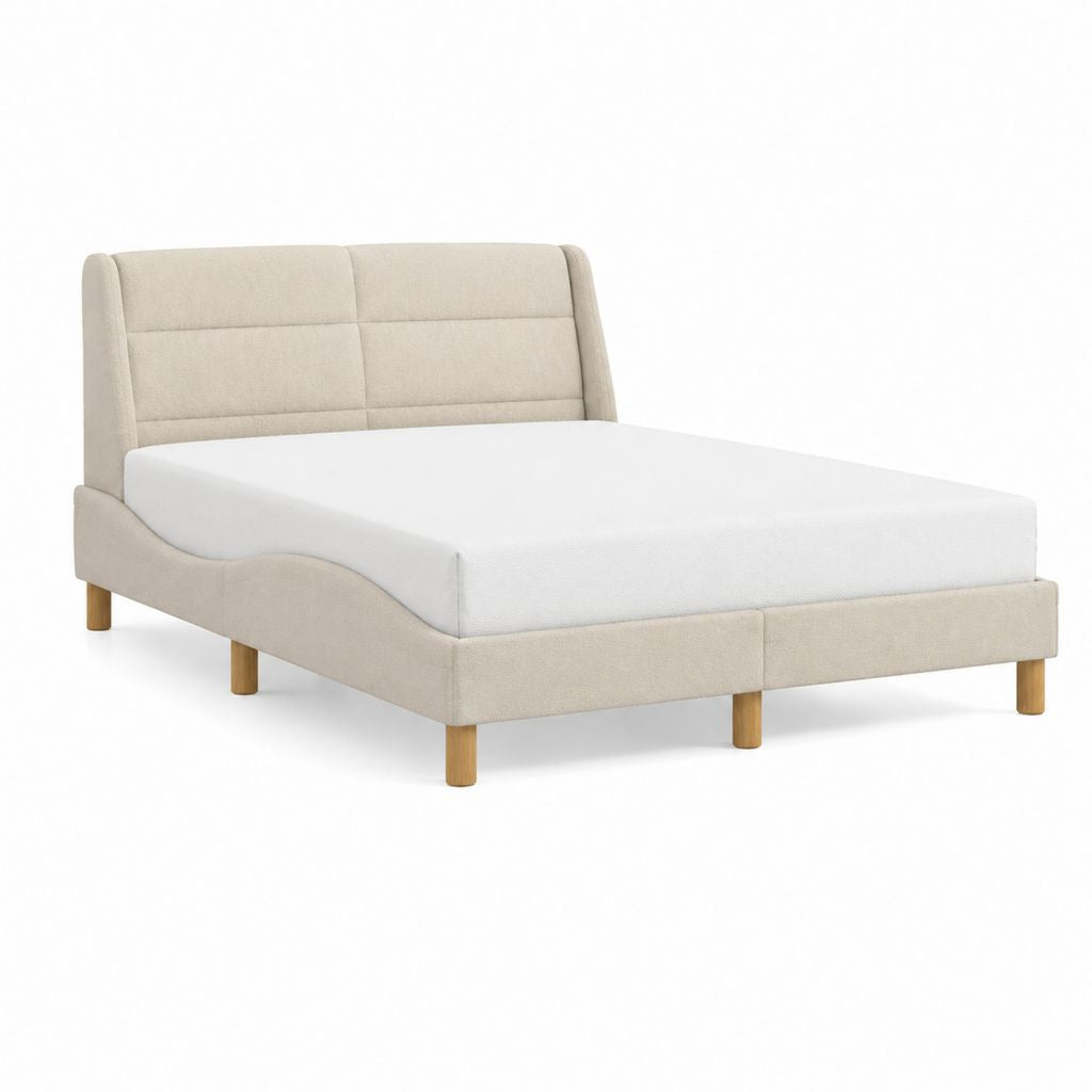 Cadre de lit double beige en polyester avec tête de lit capitonnée 160 x 200 cm
