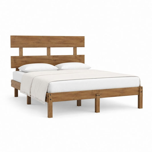 Cadre de lit double marron en pin massif 160 x 200 cm avec tête de lit