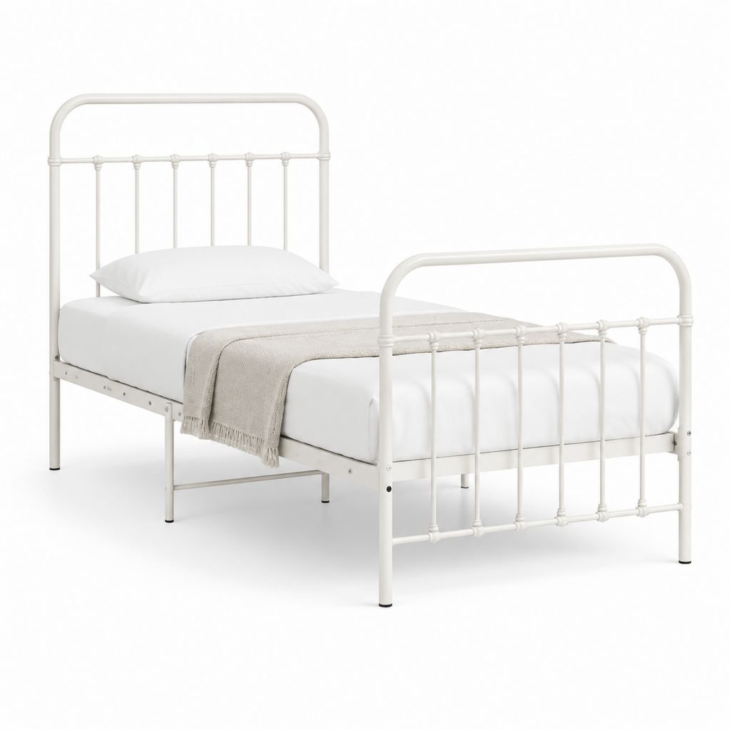 Lit simple cadre de lit blanc en acier 90 x 190 cm