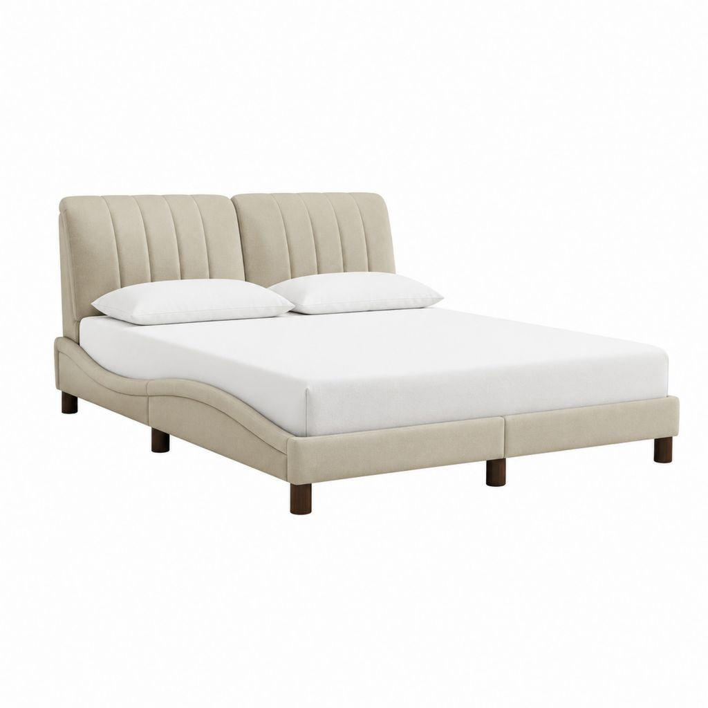Cadre de lit double 160 x 200 cm beige en polyester avec tête de lit capitonnée