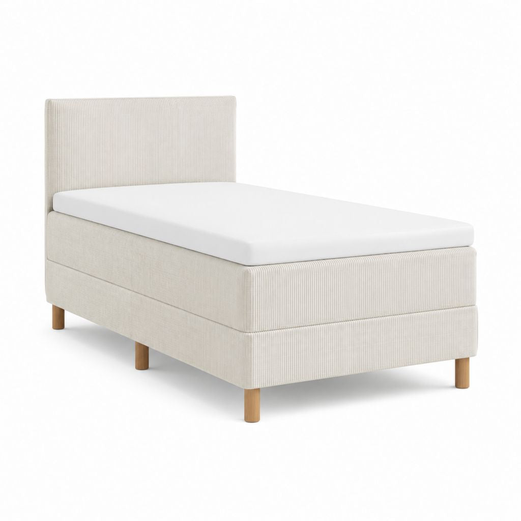 Lit une place avec matelas blanc en polyester côtelé 90 x 200 cm