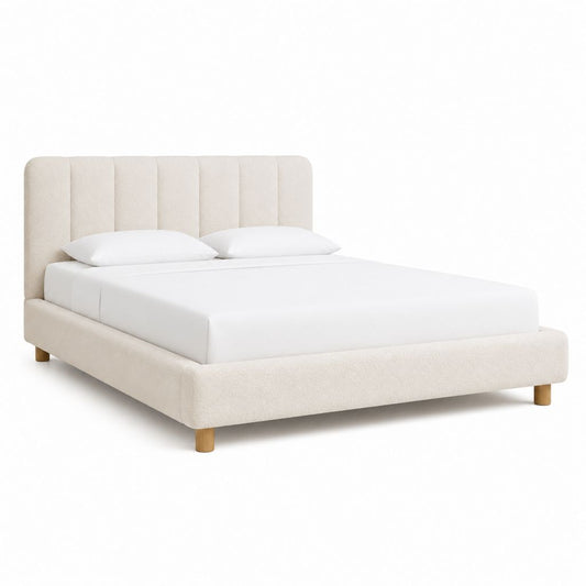 Cadre de lit double 160 x 200 cm beige en polyester bouclé avec tête de lit capitonnée