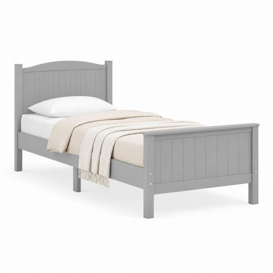 Cadre de lit simple gris en pin massif avec tête et pied de lit 90 x 190 cm