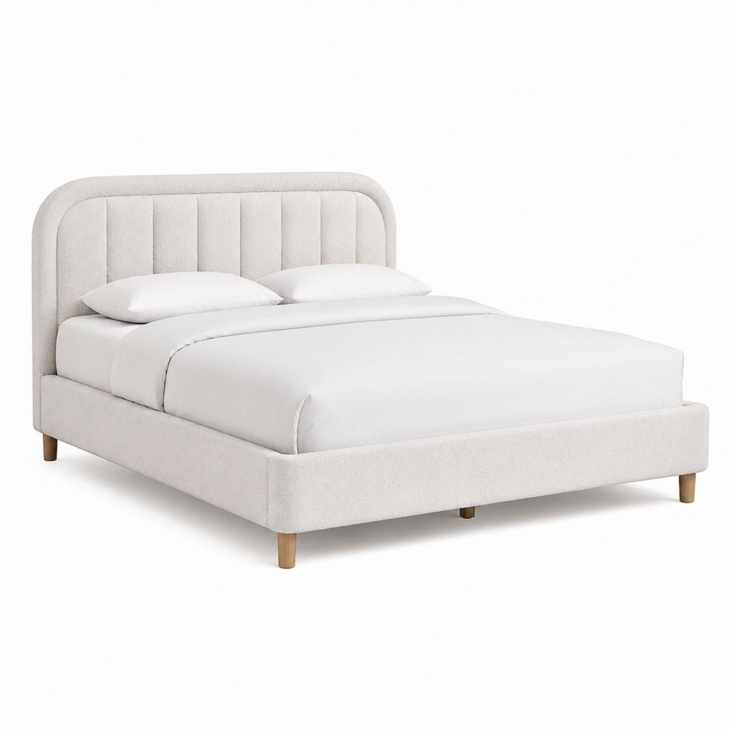 Lit double avec cadre beige en polyester 160 x 200 cm 174 x 218 x 110 cm