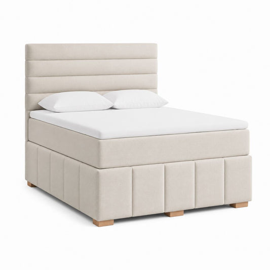 Lit double capitonné beige en polyester avec cadre 160 x 200 cm