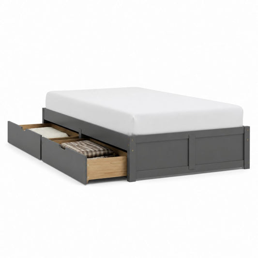 Lit double avec rangement gris anthracite en panneaux MDF 140 x 190 cm