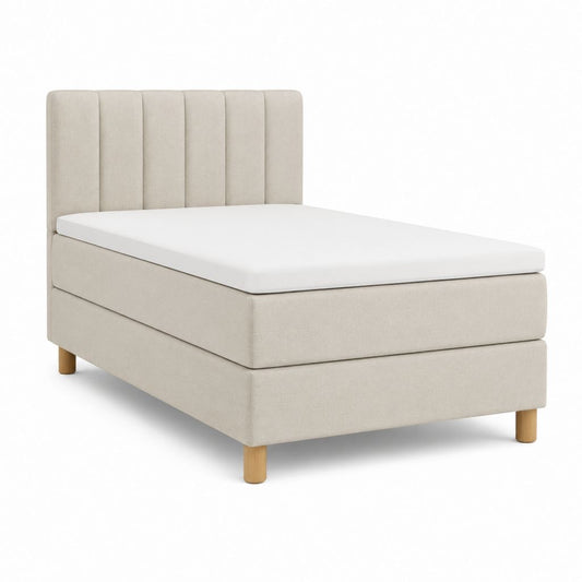 Lit coffre une place beige en polyester avec sommier et matelas 90 x 200 cm