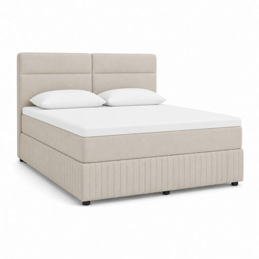 Cadre de lit capitonné beige en polyester rectangulaire 160 x 200 cm