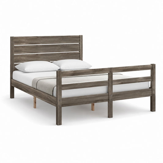 Cadre de lit double gris brun en pin massif 140 x 190 cm