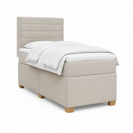Lit coffre une place beige en polyester 90 x 200 cm avec tête de lit capitonnée