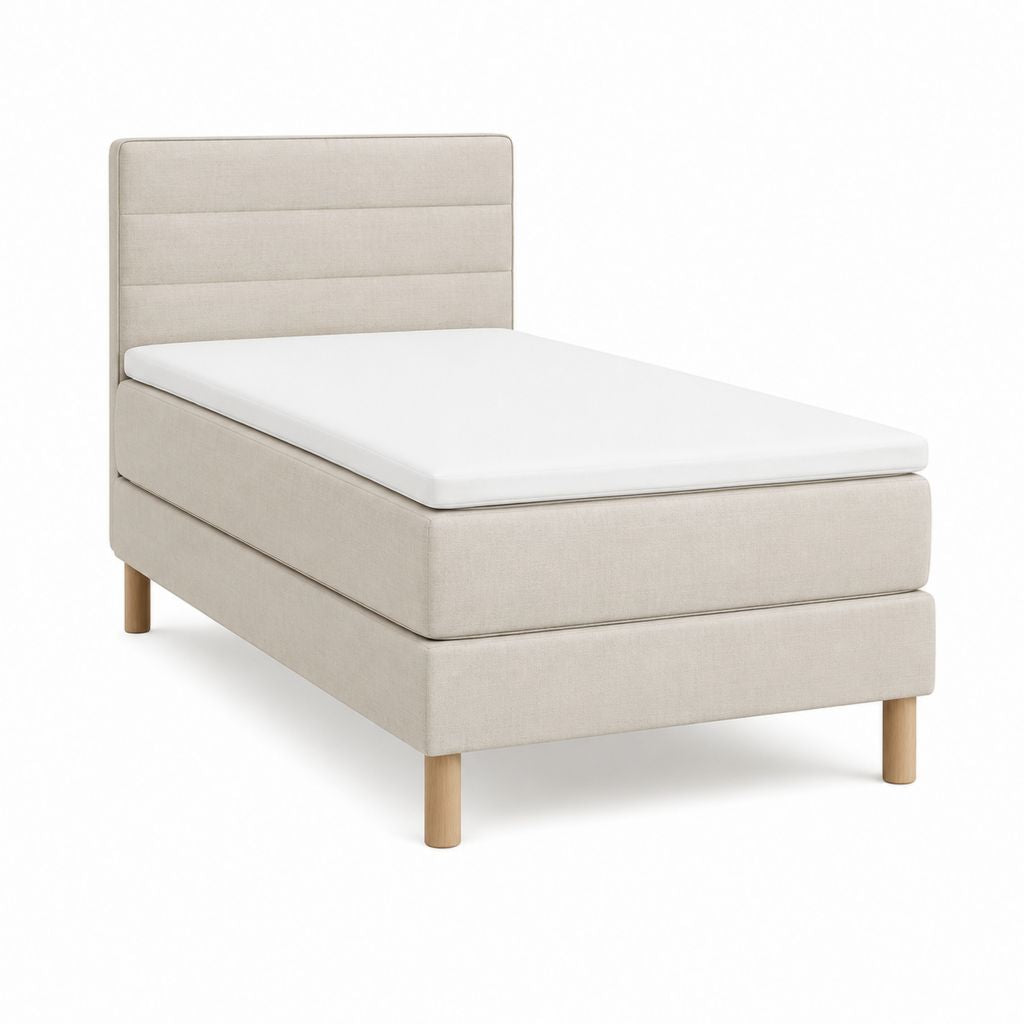 Lit boxspring une place beige en polyester avec matelas rectangulaire 90 x 200 cm