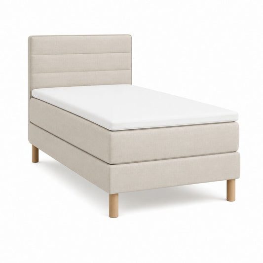 Lit boxspring une place beige en polyester avec matelas rectangulaire 90 x 200 cm