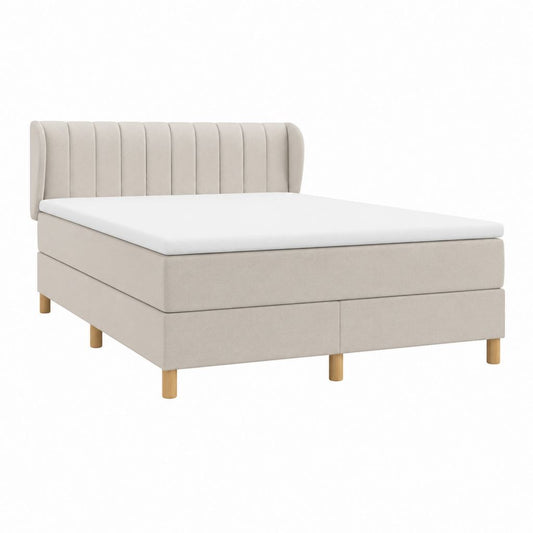 Lit double capitonné beige en polyester avec tête de lit et matelas 160 x 200 cm