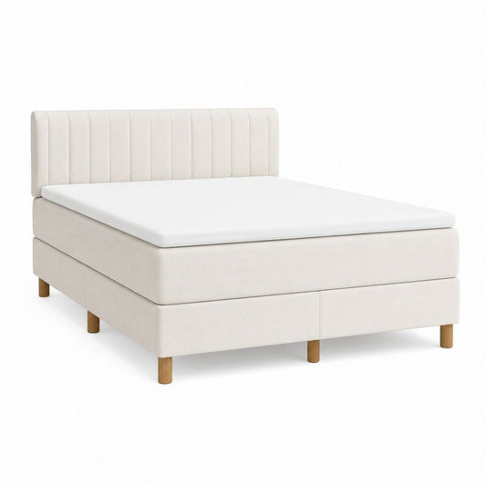 Lit boxspring 160 x 200 cm beige en polyester avec tête de lit capitonnée et pieds en bois massif