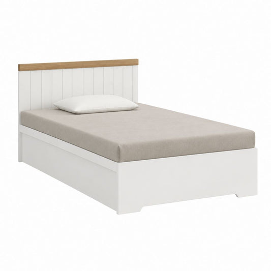 Lit une place rectangulaire en panneaux MDF blanc décor chêne 90 x 200 cm