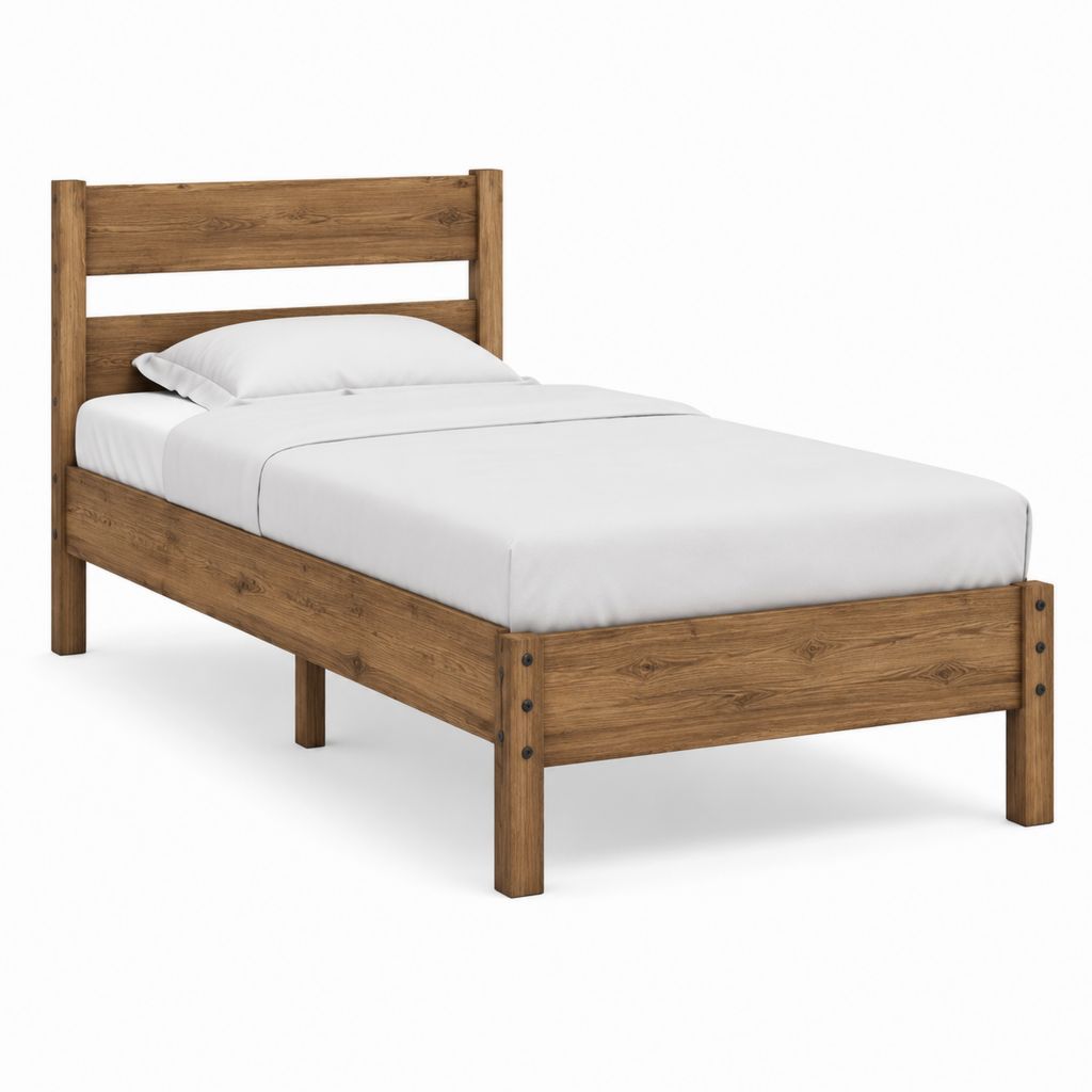 Lit simple avec cadre en pin massif marron rectangulaire 90 x 190 cm
