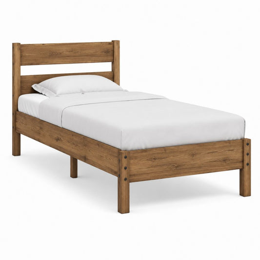 Lit simple avec cadre en pin massif marron rectangulaire 90 x 190 cm