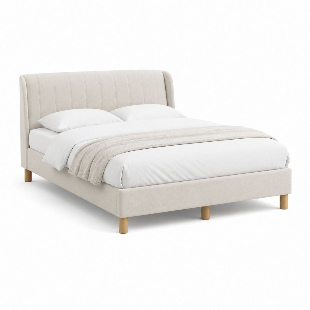 Cadre de lit double rectangulaire beige en polyester 160 x 200 cm