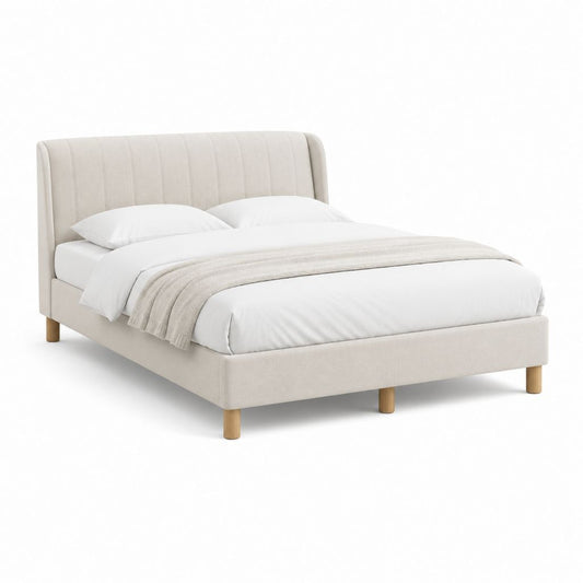 Cadre de lit double rectangulaire beige en polyester 160 x 200 cm